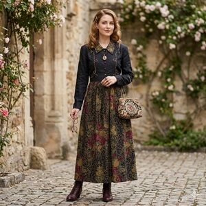 VTG Jessica Howard 90s Floral Maxi Dress Dark Academia Cottagecore Black 8